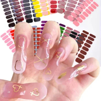 16Tips Transparent Semi Cured Gel Nail Patch Strips Pure Color Gel Nail Polish Wraps Full Cover Gel Sticker