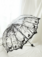 沛欣雨傘 新款波浪邊復古清新透明傘PVC三折疊傘拱形蝴蝶玫瑰女傘