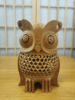 日本木雕  鏤空雕貓頭鷹  擺飾 手工雕刻  一木雕 鏤空腹