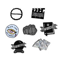 Creative Enamel Pins Clapperboard Fist Eyeliner Symbol Origami Game Punk Brooches Denim Jackets Lapel Pins Badge For Women Men