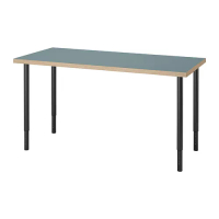 LAGKAPTEN/OLOV 書桌/工作桌, 深土耳其藍/黑色, 140x60 公分