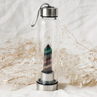 【彩螢石】天然水晶能量瓶 礦石水瓶 能量水晶玻璃水瓶