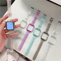 Glitter Band+Case For Apple Watch Band 42mm 38 44 40 41 45 Clear Candy Woman Bracelet iWatch series 9 8 7 6 SE 5 4 Accessories