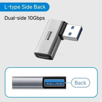 Hagibis USB A to USB C Female Adapter Right Angle 90° OTG Converter untuk Laptop & PC Sild L Back