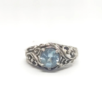 Cincin Ring Motif Ukir Daun Midi Batu Natural Kecubung Amethyst, Blue Topaz, Onyx Perak Silver Bali 