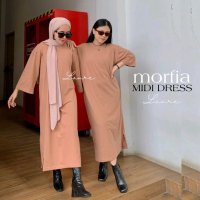 Morfia Midi Dress Tunik jumbo - Gamis Oversize Bahan Kaos Melar Basic Wanita Muslim Panjang Atasan