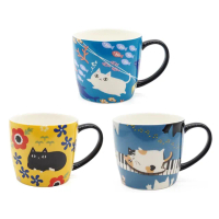 【陶瓷藍】貓3兄弟馬克杯 魚 花 鋼琴(平輸品)