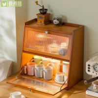 桌面收納盒杯子收納櫃茶具展示櫃子廚房水杯置物架楠竹餐具儲物櫃