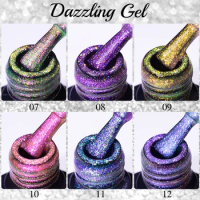 BOZLIN 7.5ml Dazzling Gel Aurora Chameleon Pink Gold Flakes Varnish Soak Off Semi Permanent UV Glitter Gels Polish