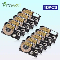 Ecowell 5/10Pcs XR-12GD Compatible for Casio XR12GD XR 12GD 12mm*8m label tape Balck on Gold for Casio KL-60 KL-120 Label Maker