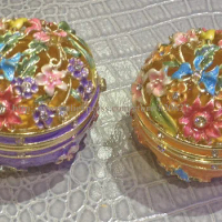 Flower Round Pewter Jewelry Box Decorative Ring Gift Box - Pill / Trinket Holder Case - Miniature Storage Organizer