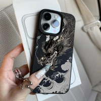 เคสโทรศัพท์ซิลิโคน กันกระแทก สไตล์เรโทร เท่และมีสไตล์ ลายมังกรดำ ลายลิ้นจี่ เหมาะสำหรับ iPhone 16PRO