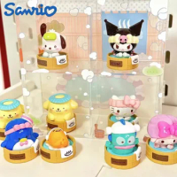 Sanrio Family Blind Box Cinnamoroll Kuromi Hello Kitty Pochacco Pompom Purin Gudetama Hot Spring Series Anime Figurine Toy Dolls