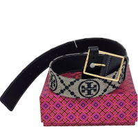 【TORY BURCH】TB T Monogram 提花腰帶(海軍藍/贈原廠紙袋紙盒/母親節送禮)