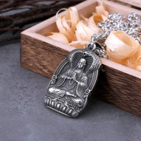 Stainless Steel Fashion Bodhisattva Buddha Necklace Men and Women Vintage Amulet Pendant Necklace Keel Chain Male Jewelry Gift