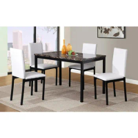 5 piece Citi metal dining table set with laminated faux marble top - white