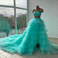 Striking Fluffy Tiered Bridal Tutu Tulle Skirts With Long Train A-line Puffy High Split Women Maxi Skirt Female Tulle Skirt