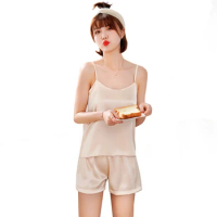 Summer Sexy Nightwear Pajamas For Women Silk Pajama Set Casual Soft Two Pieces Suit Female Sleepwear Girls Homewear