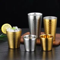 New Double-Wall Keep Cold Beer Cup Stainless Steel Mug Hammered Texture Water Mugs Coffee Travel Mug Anti-scalding Anti-fall