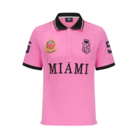 New Short Sleeved Polo Shirt for Men's Miami Classic Pink Sports Casual Pure Cotton Large Size Short Sleeved T Shirt Homme