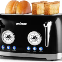 Toaster 4 Slice,Retro Toaster with Wide Slots for Bagels,Stainless Steel Toaster with 6Toast Settings,Bagel,Cancel,Defrost