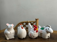 日本中古回流低溫陶器生肖陶鈴 干支置物 雞鼠馬陶鈴4只打包