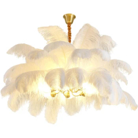 All Copper Feather Lamp Ceiling Chandelier Living Room Decoration Hanging Light Feather LED Lights Bedroom Chandeliers
