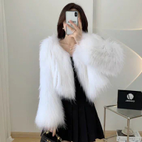 2024 autumn/winter new raccoon fur double-sided woven fur coat for women's Korean fashion V-neck short fur coat