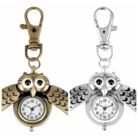 Vintage Bronze Cute Owl Keychains Pocket Watch Fob Chain Key Chains Flip Case Hour Clock for Men Women Animals Pocket Watches