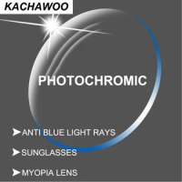 Kachawoo photochromic optical myopia lenses CR-39 resin anti blue light glasses lens brown grey thin degree customized 1.61 1.67