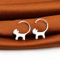 Silver Color Cute Cat Earrings for Women Girl Lovely Tud Earrings Hypoallergenic Jewelry