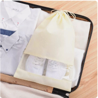 （5個裝）束口鞋子收納袋（米色 小號） 