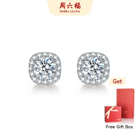 ZHOU LIU FU S925 Sterling Silver Earrings Cubic Zircons Earrings Round Design Jewelry Gift for Women