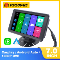 TOPSOURCE 7Inch 5G Global Network Wired Connect Carplay &amp; Android Auto Dashboard Camera Car Driving Recording Dash Cam
