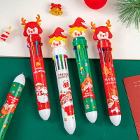 聖誕節 按壓原子筆 十色圓珠筆 油性筆 十色筆 0.5mm 耶誕 派對 小禮物 文具 【BlueCat】【RXM0545】