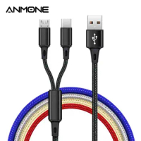 ANMONE 2 in 1 USB Cable Micro Type C Cable Fast Charging For Xiaomi 9 pro Huawei mate30 pro Nylon Micro Type-C Charger Wires
