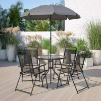 Outdoor Garden Table and Chairs Set, 4 Folding Chairs, and Umbrella, Outdoor Patio Table, Chairs, 6 Piece Outdoor Furniture Set