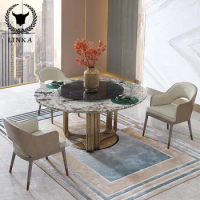 Post-modern luxury marble turntable dining room simple round dining table chair combination furniture