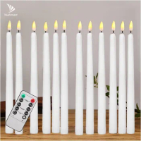 6/24Pc LED Flameless Taper Candles 6.5/11"Tall Tapered Candle Battery Operated Warm White Flickering Flame Handheld Candlesticks
