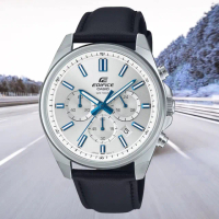 【CASIO 卡西歐】EDIFICE 碼錶計時 三眼 腕錶-黑色皮錶帶(EFV-650L-7AV)