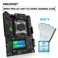 MACHINIST X99 MR9A PRO Motherboard Set LGA 2011-3 Kit Xeon E5 2697 V3 CPU Processor DDR4 32GB(4*8GB) 2666MHz RAM Memory NVME M.2