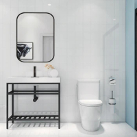 Black Color Stainless Steel Resin Sink Console Bathroom Vanity, Freestanding Wash Basin Mirror Cabinet
