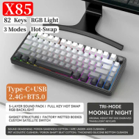X85 Mechanical Keyboard 82 Key RGB Tri-Mode Hot-Swappable Keyboard Bluetooth-Compatible 2.4GHz Gasket Spring for Computer Laptop