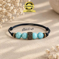 Gelang Aesthetic Batu Alam Akik Kristal Aquamarine Tali Serut Asli 100% Original Untuk Wanita