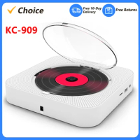 KC-909 Portable CD Player Built-in Speaker Stereo with Double 3.5mm Headphones Jack LED Screen Wall Mountable CD Music Player