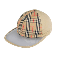 【BURBERRY 巴寶莉】BURBERRY格紋拼接設計帆布搭配透明帽沿棒球帽(沙棕)