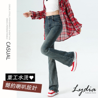Lydia 現貨 長褲 牛仔褲 修身顯瘦百搭休閒高腰彈性喇叭褲(藍 M、L、XL、2L)