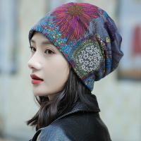 花朵帽子女秋冬韓版保暖休閑套頭帽兩用帽圍脖套護耳帽包頭月子帽