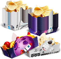24Pcs Outer Space Themed Paper Food Trays Astronaut Food Serving Boat Rocket Nacho Trays Snack bowl 