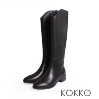 KOKKO極致顯瘦硬挺方圓頭V型寬口長靴黑色